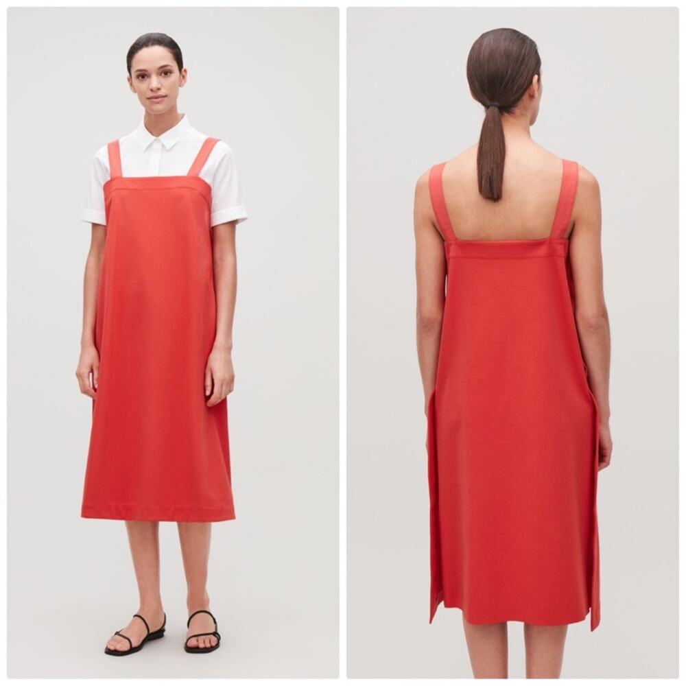 Cos Apron Dress With Woven Straight Fit Square‎ Cut Neck Straps in Red  Size XS